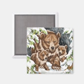 Grizzlybärmutter und Cubs im Winter Magnet (Vorderseite/Rückseite)
