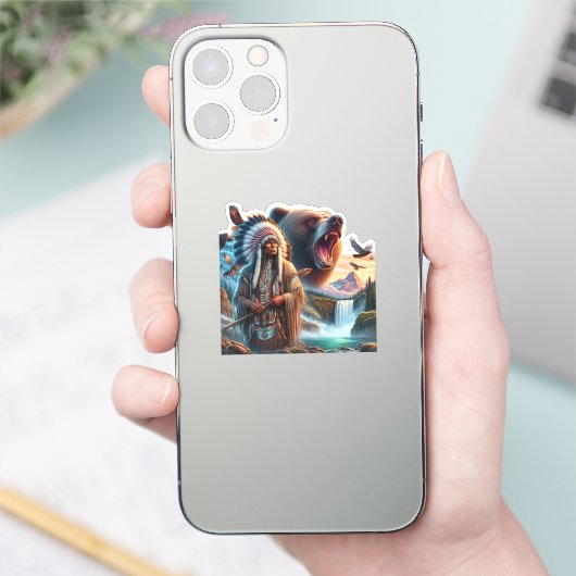 GrizzlyChief Warrior Bär Aufkleber (Telefon)