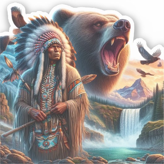 GrizzlyChief Warrior Bär Aufkleber (Vorderseite)