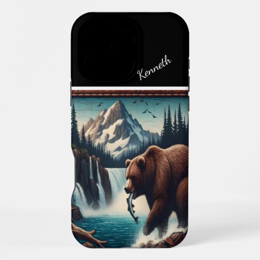 Grizzlyfest am Wasserfall iPhone Hülle (Rückseite)
