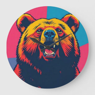 Grizzy Bär Pop Art Große Wanduhr
