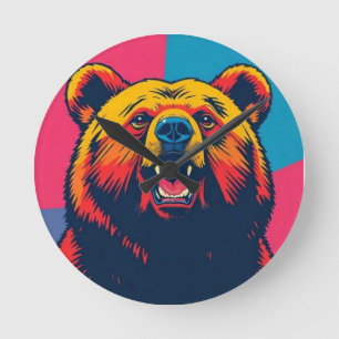 Grizzy Bär Pop Art Runde Wanduhr