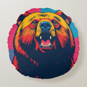 Grizzy Bär Pop Art Rundes Kissen
