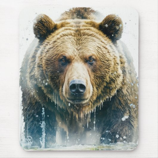 Grizzy Bären Portrait Tiermalerei Kunst, Dichtung  Mousepad (Vorne)