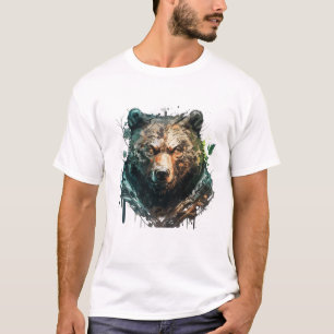 Grizzy Bären Portrait Tiermalerei Kunst, Dichtung T-Shirt