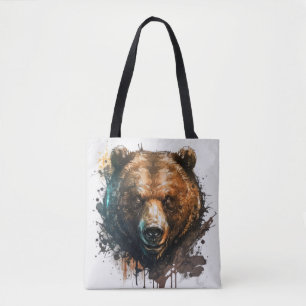 Grizzy Bären Portrait Tiermalerei Kunst, Dichtung Tasche