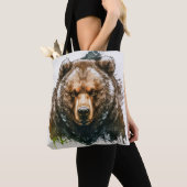 Grizzy Bären Portrait Tiermalerei Kunst, Dichtung  Tasche (Von Nahem)