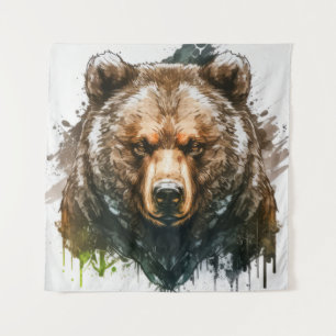 Grizzy Bären Portrait Tiermalerei Kunst, Dichtung Wandteppich