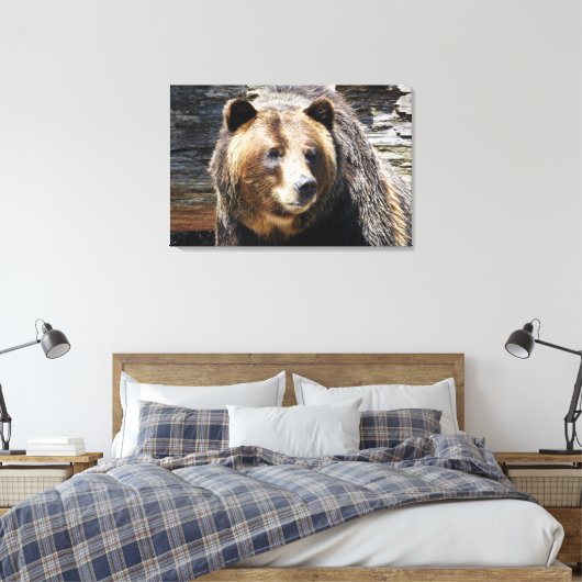 Grizzy Bären Profil Wrapped Canvas Print Leinwanddruck (Insitu (Schlafzimmer))