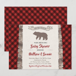 Grizzy Bear Cub Winter Karierte Babydusche Einladung