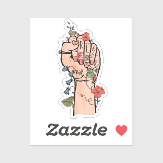 GRL Power Hand Blume rote Nägel Efeu Blitzbolzen Aufkleber (Blatt)