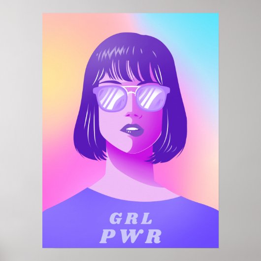 GRL Power Typography & Girl Feminist Purple Hair Poster (Vorne)