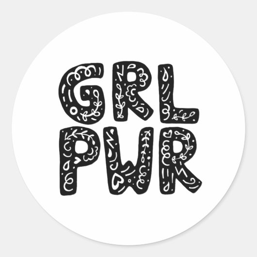 GRL PWR Girl Power Typografie Runder Aufkleber (Vorderseite)