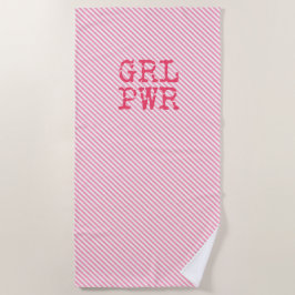 GRLPWR - Rosa Streifen und Fun Quote Girpower Strandtuch