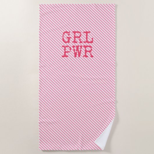 GRLPWR - Rosa Streifen und Fun Quote Girpower Strandtuch (Vorderseite)