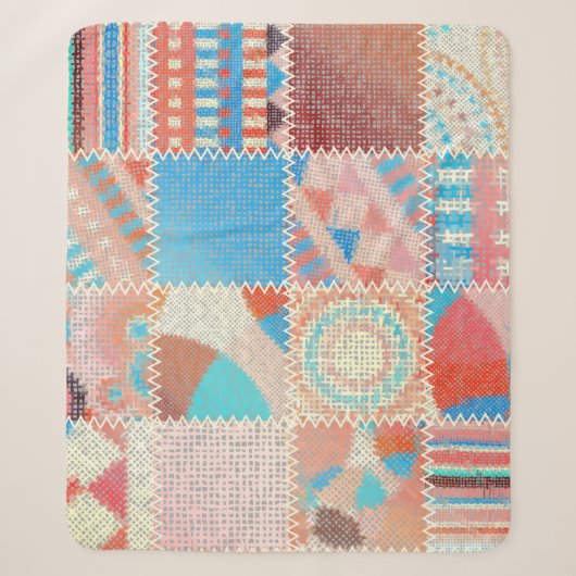 Grobe Canvas-Patchwork: Texturiertes Vintage-Muste Sherpadecke (Vorderseite)