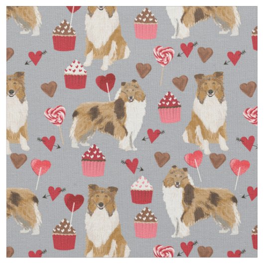 grobe Collie Hund graue Kuchen und Herzen Stoff (Nahaufnahme)