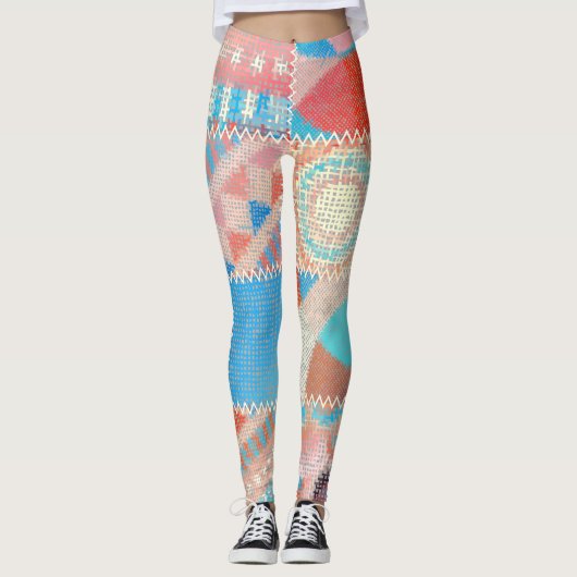 Grobes Canvas-Patchwork: Texturiertes Vintage-Must Leggings (Vorderseite)