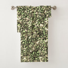 Grobgrüne Sepia-Mosaikschichten und Glitzern Badhandtuch Set