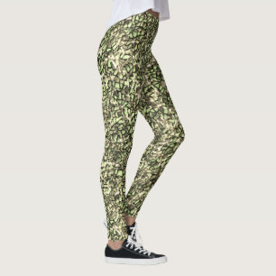 Grobgrüne Sepia-Mosaikschichten und Glitzern Leggings