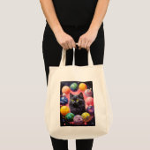 Grocery Bag with Cat Illustration Tragetasche (Vorderseite (Produkt))