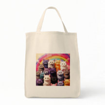 Grocery Bag with Cat Illustration
