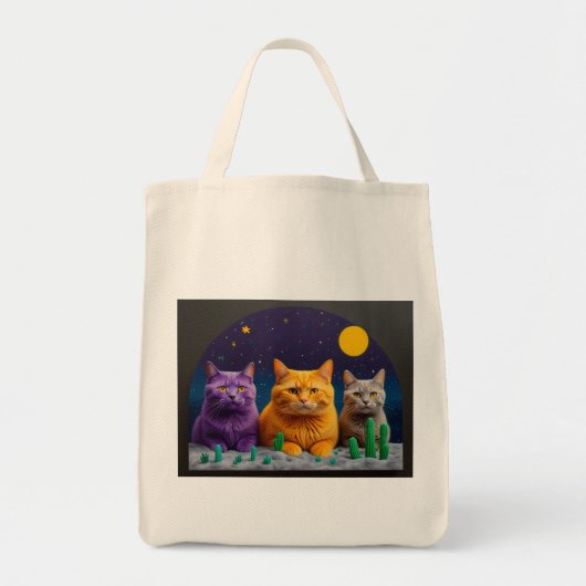 Grocery Bag with Cat Illustration Tragetasche (Vorne)