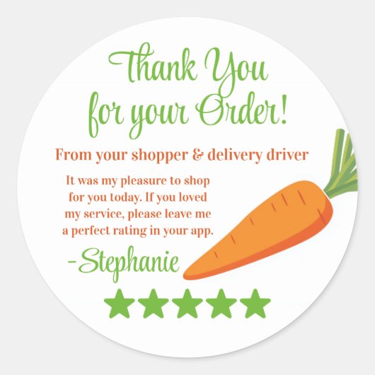 Grocery Delivery Service Thank You Review Stars Runder Aufkleber (Vorderseite)