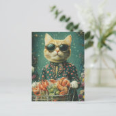 Grocery Shopping Ginger Cat in Sonnenbrille Postkarte (Stehend Vorderseite)