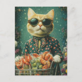 Grocery Shopping Ginger Cat in Sonnenbrille Postkarte (Vorderseite)