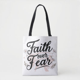 Grocery Tote Bag with Bible Faith Over Fear Floral Tasche