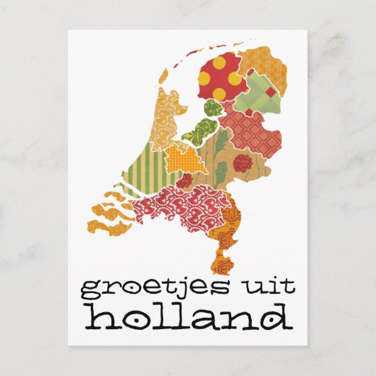 Groetjes Uit Holland Province Map Patchwork Style Postkarte (Vorderseite)