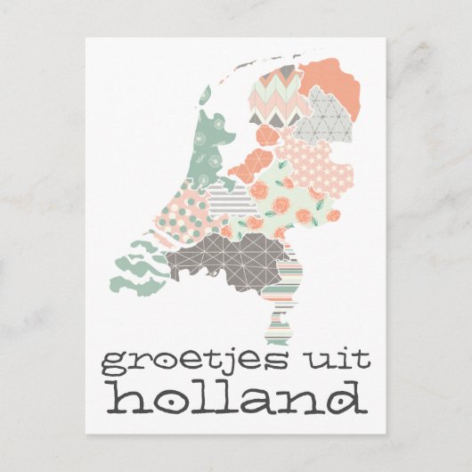 Groetjes Uit Holland Province Map Patchwork Style Postkarte (Vorderseite)