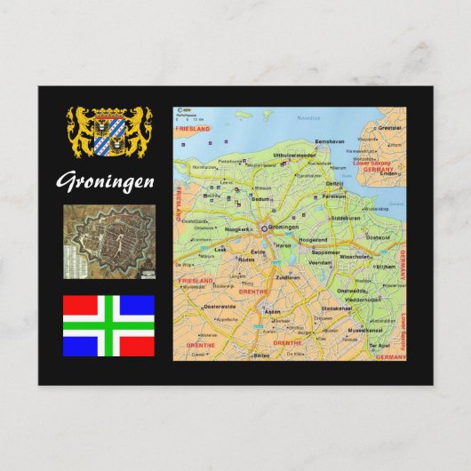 Groningen - Landkarte der Niederlande Postkarte (Vorderseite)