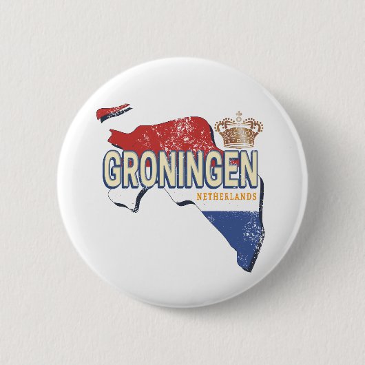 Groningen Netherlands Retro Map Vintag Button (Vorderseite)