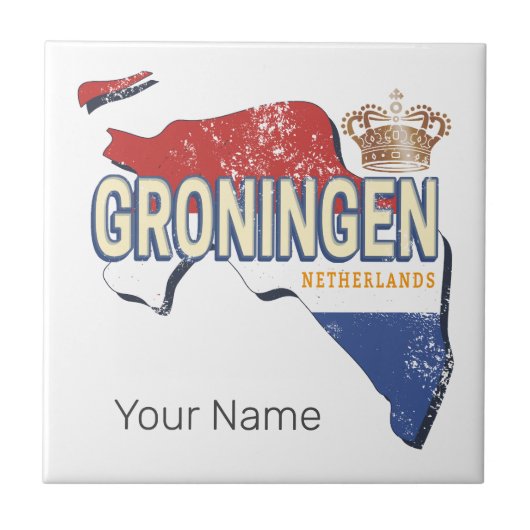 Groningen Netherlands Retro Map Vintag Fliese (Vorderseite)