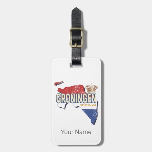Groningen Netherlands Retro Map Vintag Gepäckanhänger (Vorderseite vertikal)
