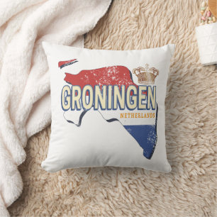 Groningen Netherlands Retro Map Vintag Kissen