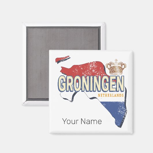 Groningen Netherlands Retro Map Vintag Magnet (Vorderseite/Rückseite)