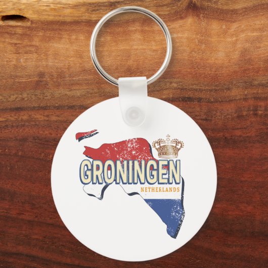 Groningen Netherlands Retro Map Vintag Schlüsselanhänger (Vorderseite)