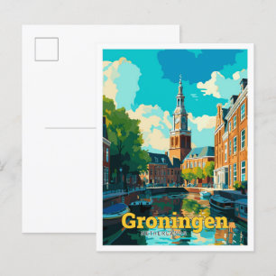 Groningen Niederlande Reise Vintage-Illustration Postkarte