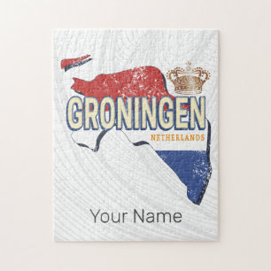 Groningen Niederlande Retro Karte Niederländisch V Puzzle