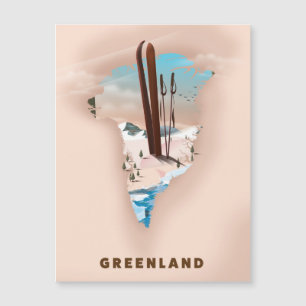 Grönland Illustriert Map Reiseplakat drucken. Magnetkarte