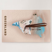 Grönland Illustriert Map Reiseplakat drucken. Puzzle (Horizontal)