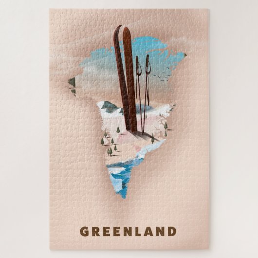 Grönland Illustriert Map Reiseplakat drucken. Puzzle (Vertikal)