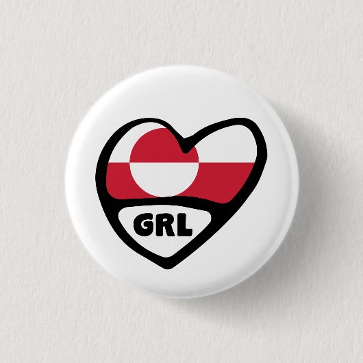 Grönland Land Code Flaggen Herz Button Abzeichen,  (Vorderseite)