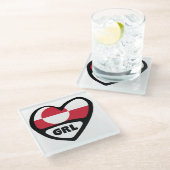 Grönland Land Code Flaggen Herz Button Abzeichen,  Glasuntersetzer (Schrägansicht)