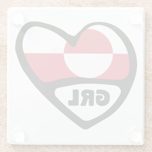 Grönland Land Code Flaggen Herz Button Abzeichen,  Glasuntersetzer (Rückseite)