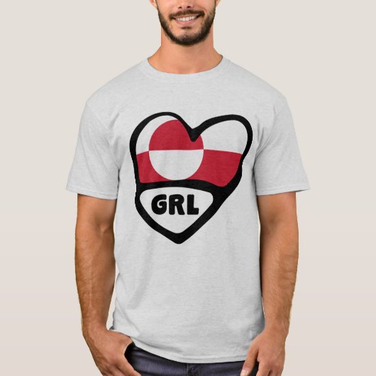 Grönland Land Code Flaggen Herz Button Abzeichen, T-Shirt (Vorderseite)