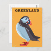 Grönland Puffin Vintage Reiseplakat Postkarte (Vorne/Hinten)